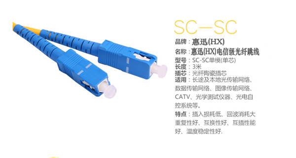 惠迅SC-SC單模雙芯光纖跳線